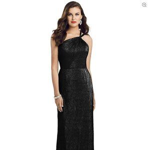 Dessy Collection One-Shoulder Twist Metallic Trumpet Gown